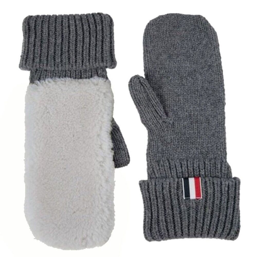 NEW $890 THOM BROWNE Wool & Shearling Mittens! Med or Sm  Gray  Made in Italy